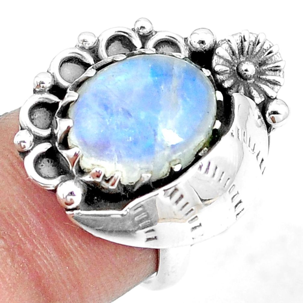 5.75cts natural moonstone 925 silver flower solitaire ring size 6.5 m89156