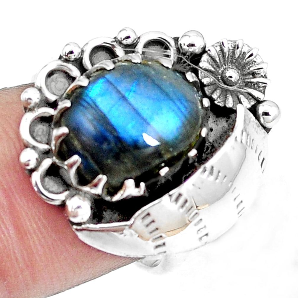 5.30cts natural labradorite 925 silver flower solitaire ring size 7.5 m89160