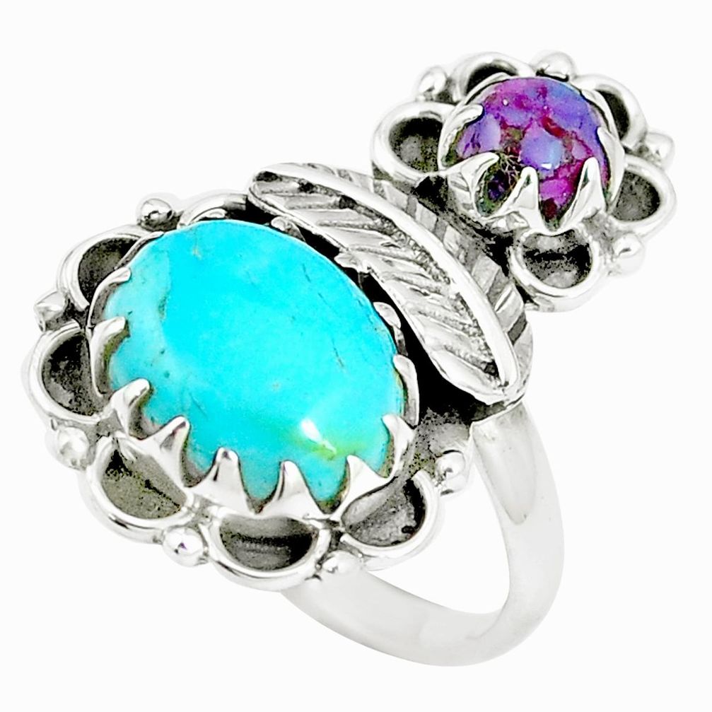 5.97cts blue arizona mohave turquoise 925 silver feather ring size 6 m89172