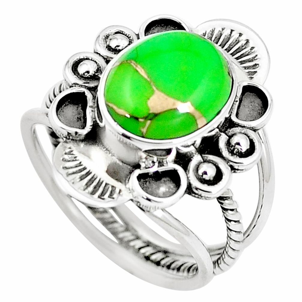 5.07cts green copper turquoise 925 silver solitaire ring size 7.5 m89188