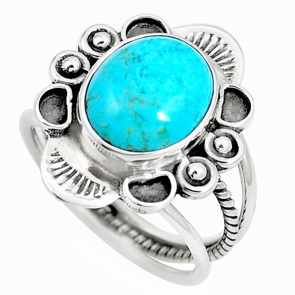 925 silver 5.09cts arizona mohave turquoise oval solitaire ring size 8.5 m89196