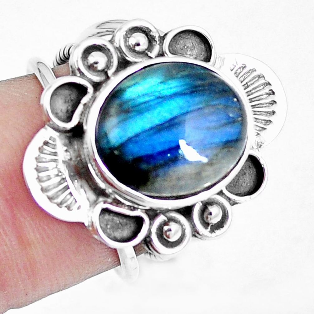 5.42cts natural blue labradorite 925 silver solitaire ring size 6 m89199