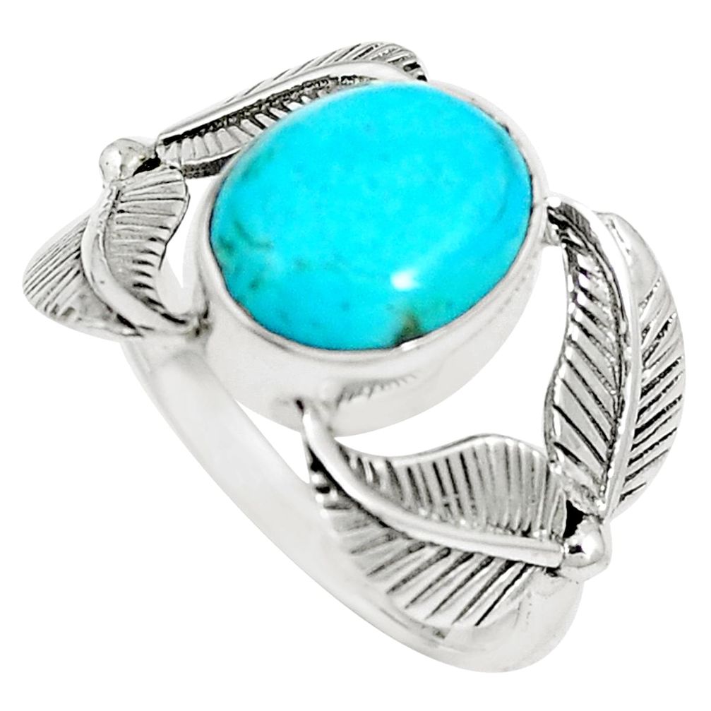 5.27cts arizona mohave turquoise 925 silver leaf solitaire ring size 10 m89202