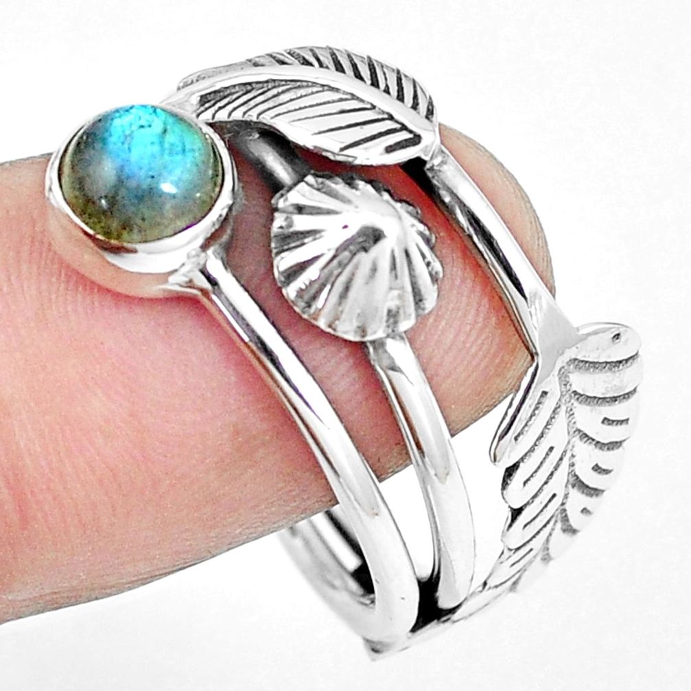 1.00cts natural blue labradorite 925 silver leaf solitaire ring size 9 m89215