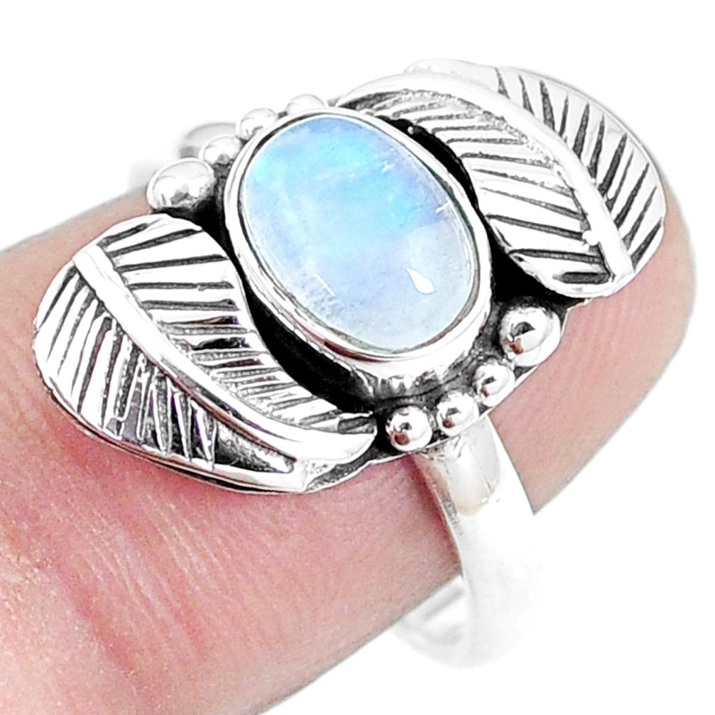 925 silver 2.33cts natural rainbow moonstone leaf solitaire ring size 7.5 m89219