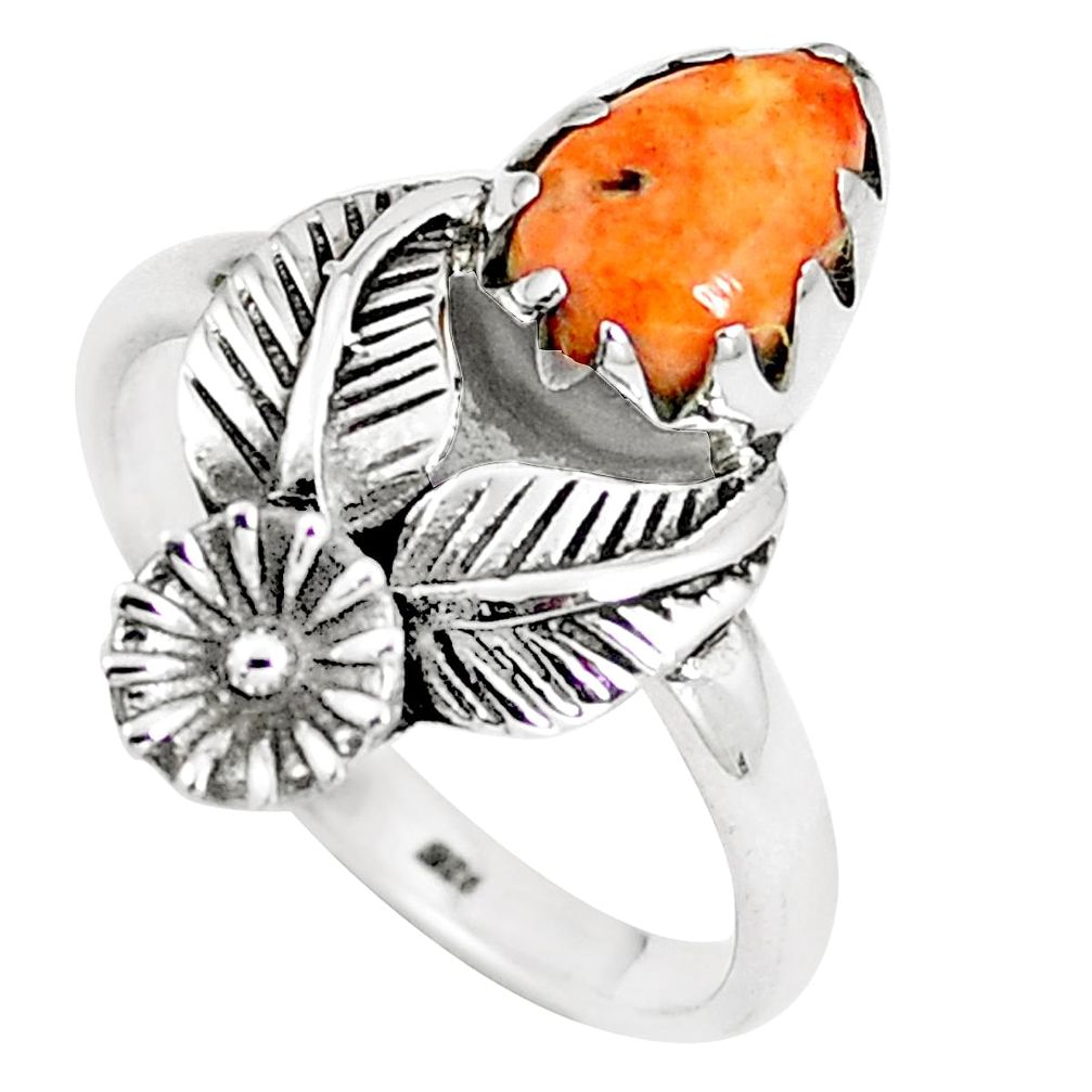 925 silver 2.41cts red copper turquoise flower with leaf ring size 7.5 m89224