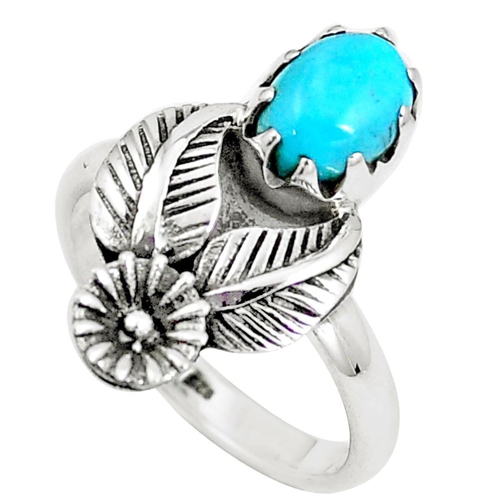 2.21cts arizona mohave turquoise silver flower with leaf ring size 6.5 m89231