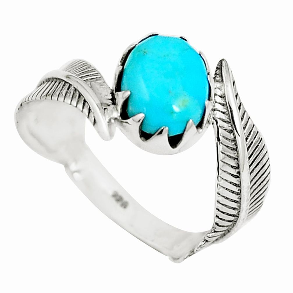 925 silver 3.29cts arizona mohave turquoise solitaire leaf ring size 8 m89249
