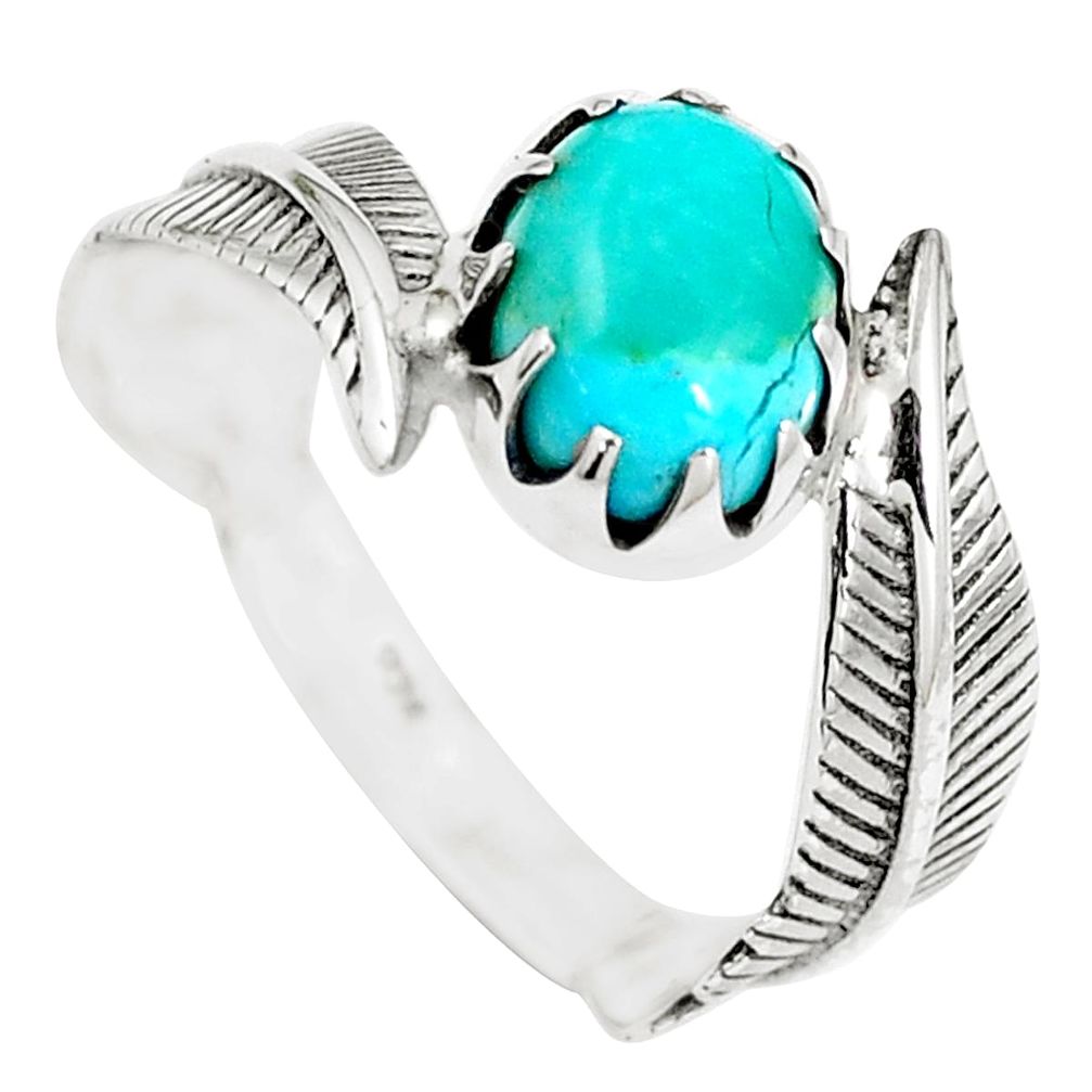 3.13cts arizona mohave turquoise 925 silver solitaire leaf ring size 9 m89250