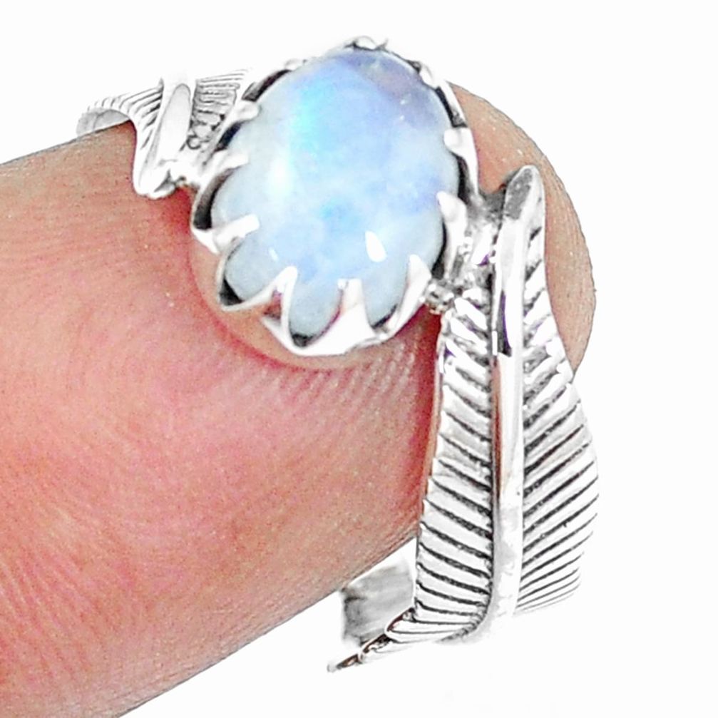 3.05cts natural blue labradorite 925 silver solitaire leaf ring size 7 m89258