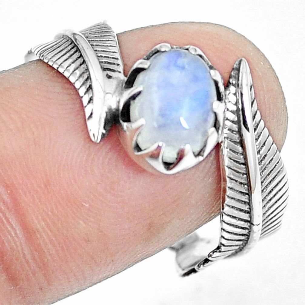 925 silver 3.29cts natural rainbow moonstone solitaire leaf ring size 8.5 m89260