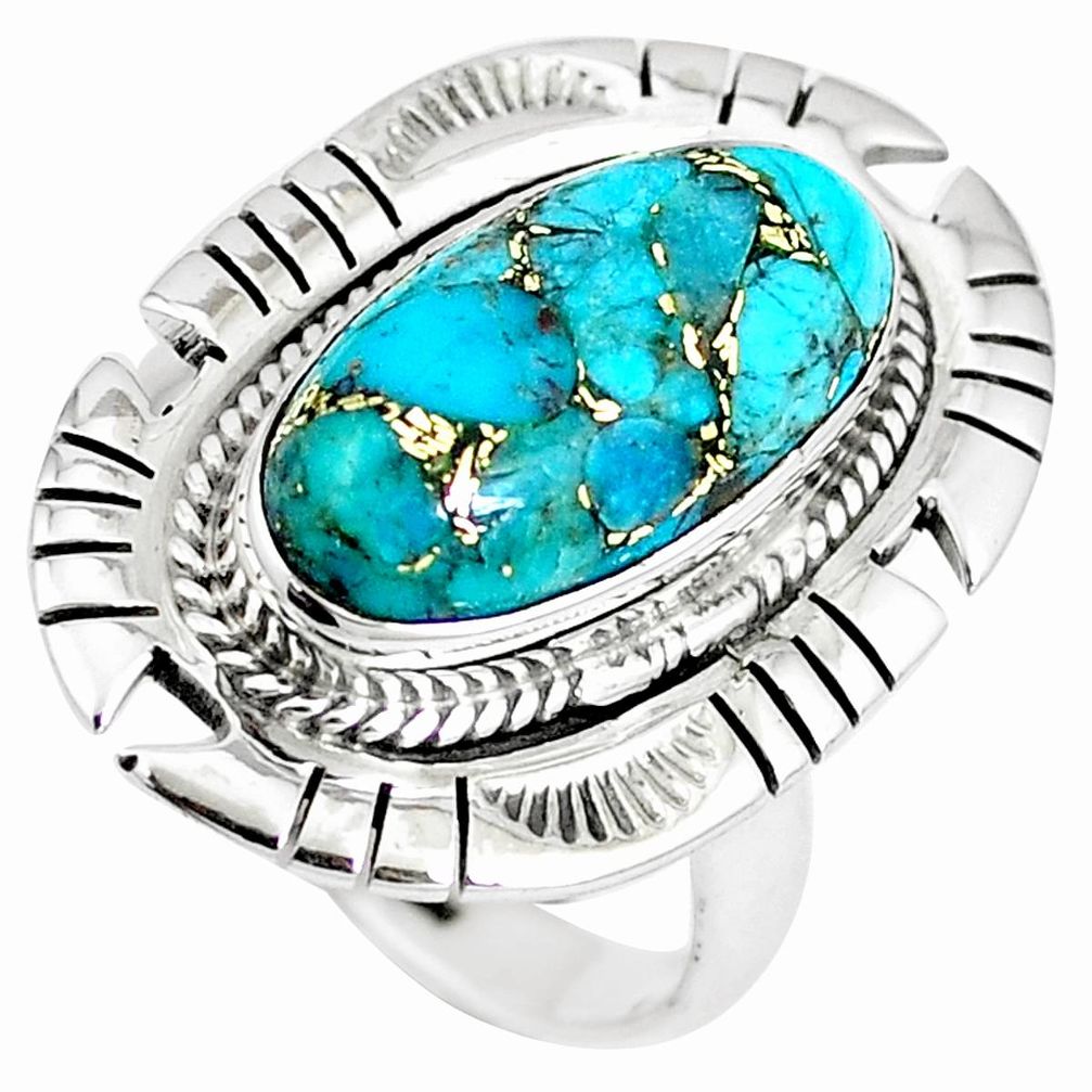 8.43cts blue copper turquoise 925 silver solitaire ring jewelry size 9 m89296