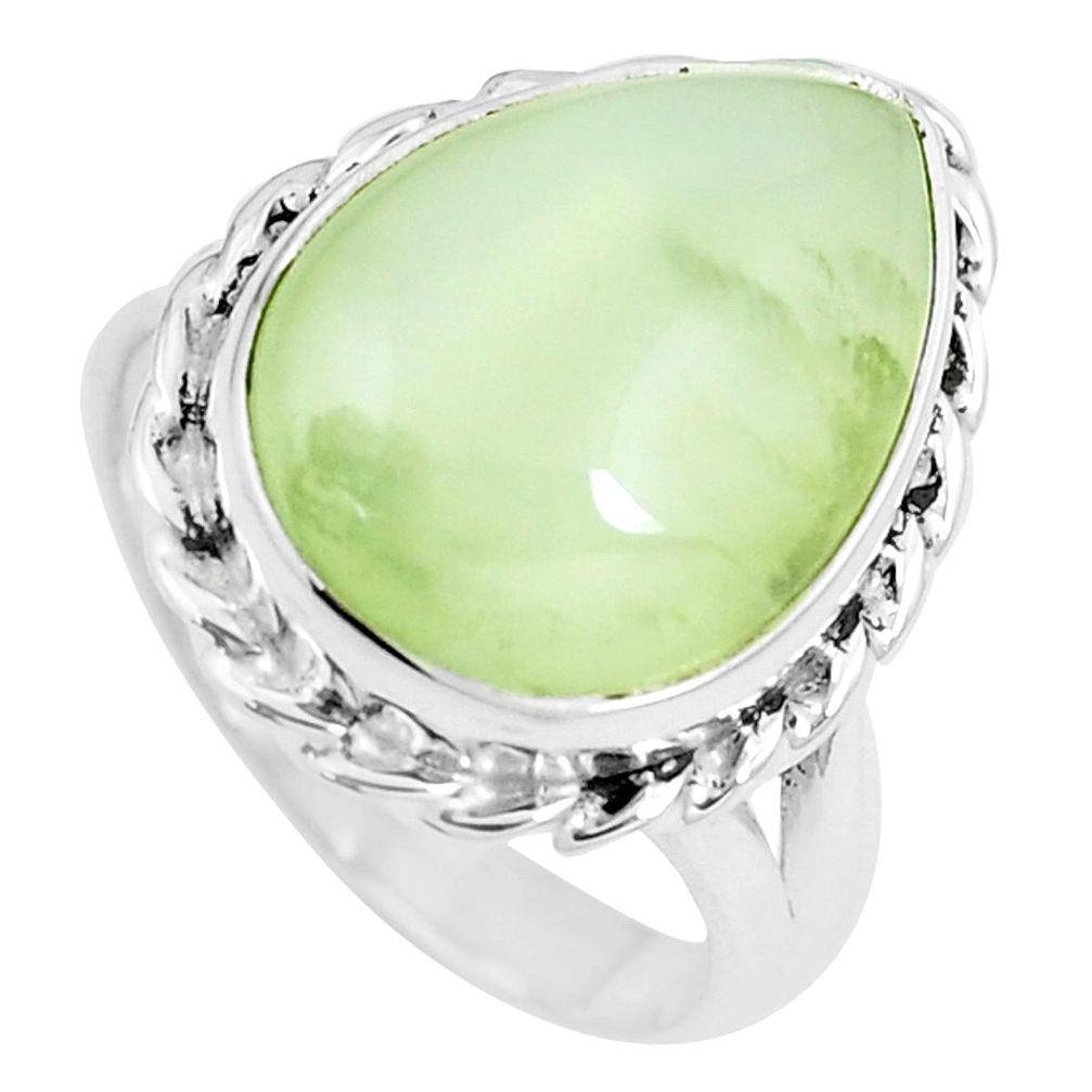 11.93cts natural green prehnite 925 silver solitaire ring jewelry size 7 m89665