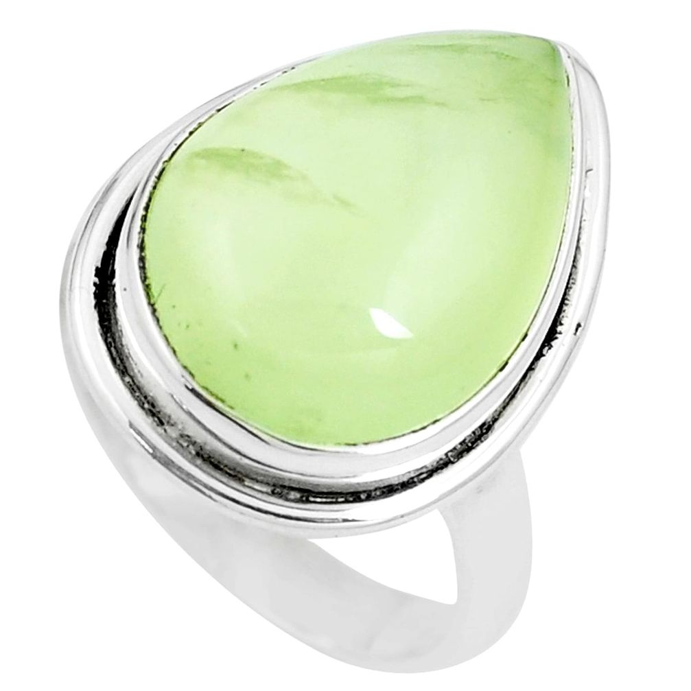 14.19cts natural green prehnite 925 silver solitaire ring size 8.5 m89670