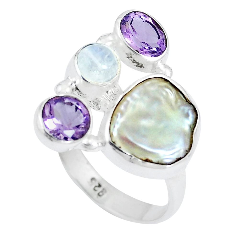 9.63cts natural white pearl moonstone 925 sterling silver ring size 7.5 m89710