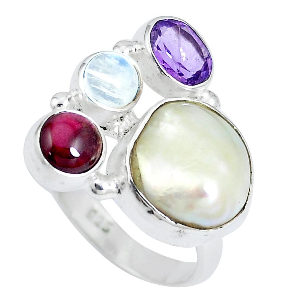 11.02cts natural white pearl moonstone 925 sterling silver ring size 7 m89720