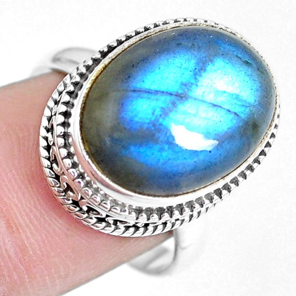 11.54cts natural blue labradorite 925 silver solitaire ring size 8 m89766