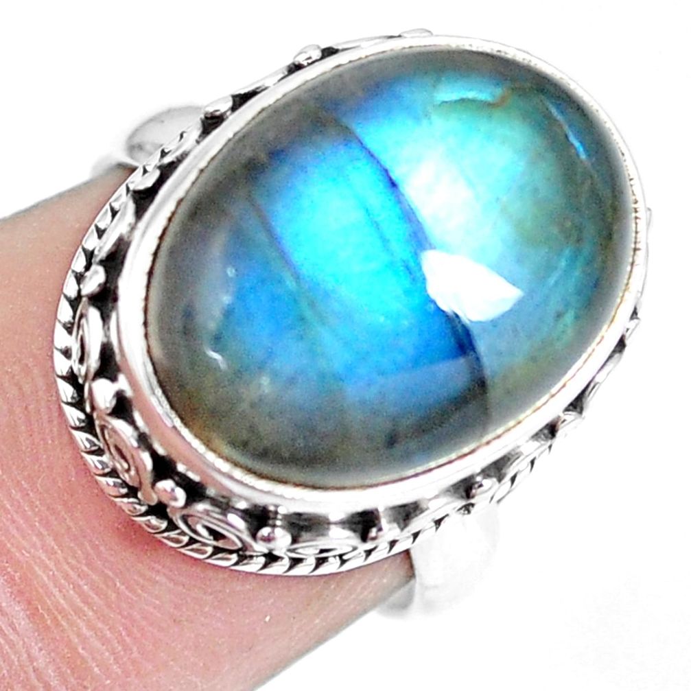 11.12cts natural blue labradorite 925 silver solitaire ring size 6.5 m89784