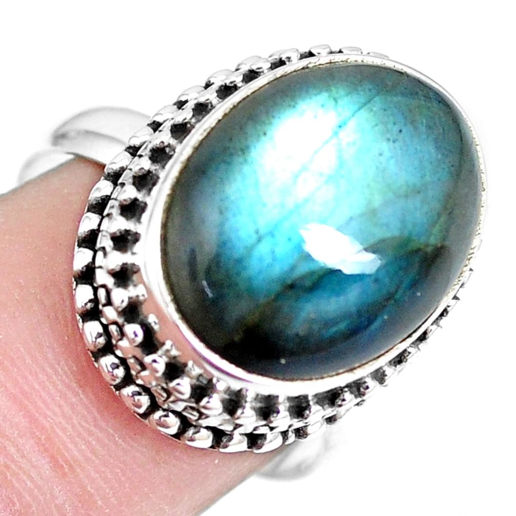 11.23cts natural blue labradorite 925 silver solitaire ring size 8 m89786