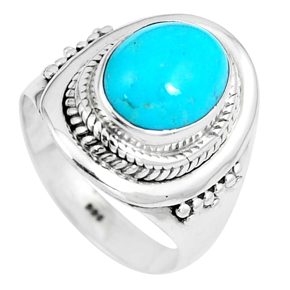 4.01cts natural blue kingman turquoise 925 silver solitaire ring size 6 m89831