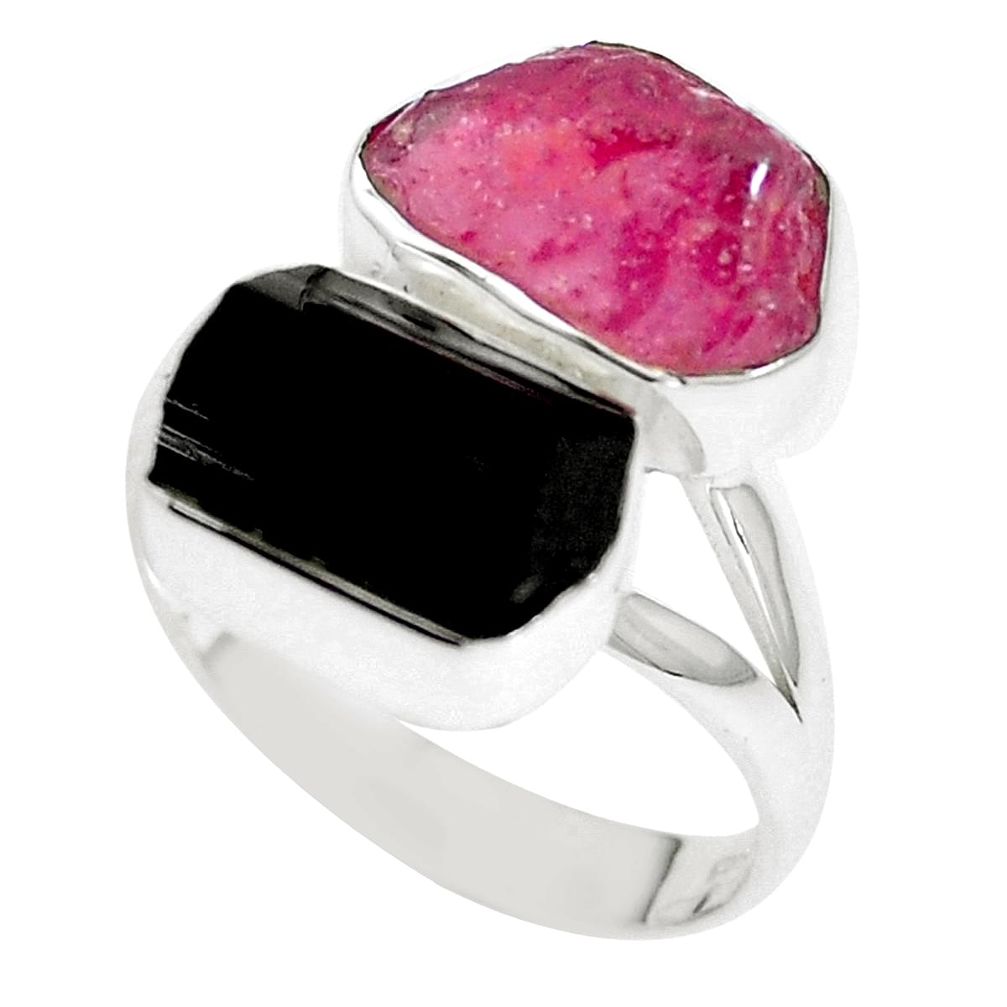 10.84cts natural pink ruby rough tourmaline rough 925 silver ring size 8 m89987
