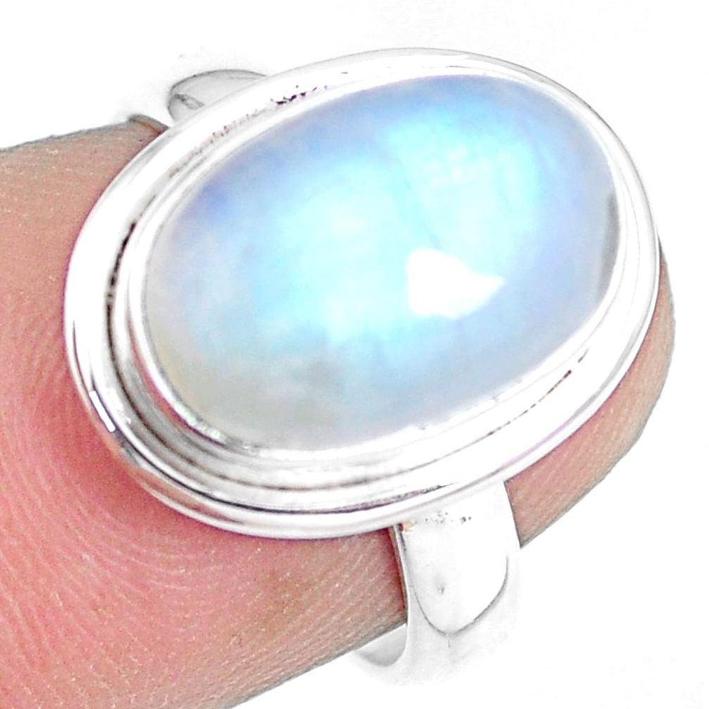 925 silver 5.16cts natural rainbow moonstone oval solitaire ring size 6 m90468