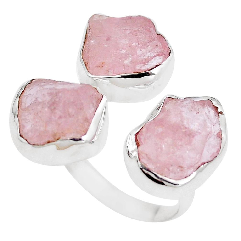 15.47cts natural pink morganite rough 925 silver adjustable ring size 9 m90682