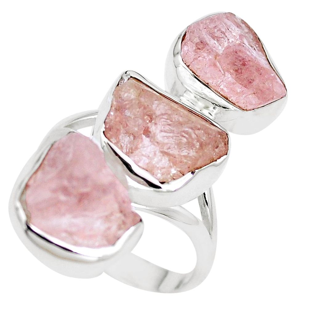 16.92cts natural pink morganite rough 925 sterling silver ring size 8 m90683