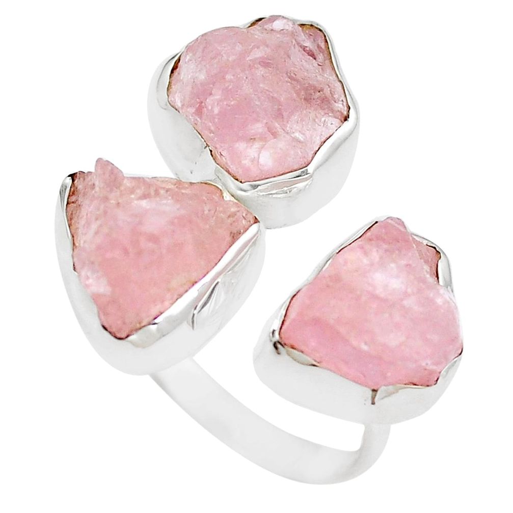 925 silver 14.23cts natural pink morganite rough adjustable ring size 8 m90684