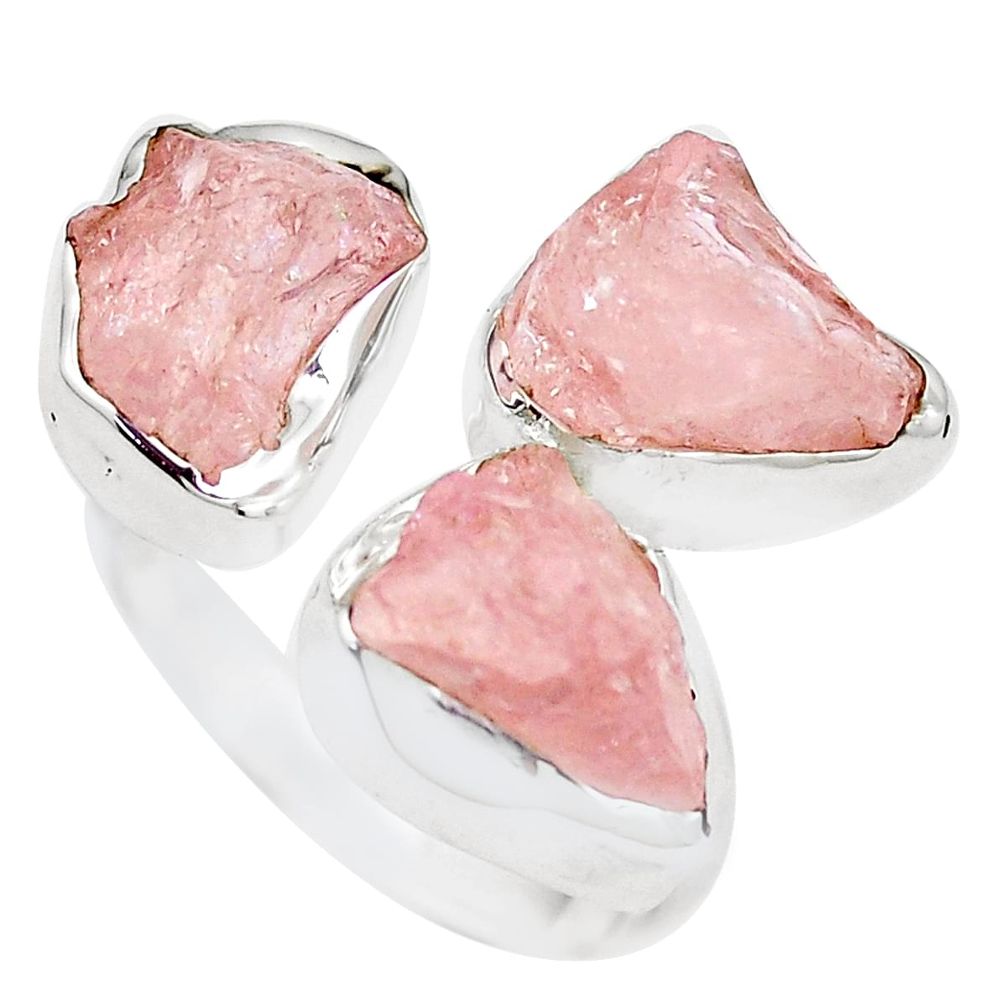 12.96cts natural pink morganite rough 925 silver adjustable ring size 8 m90685