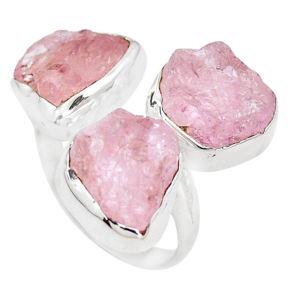14.72cts natural pink morganite rough 925 silver adjustable ring size 8 m90686