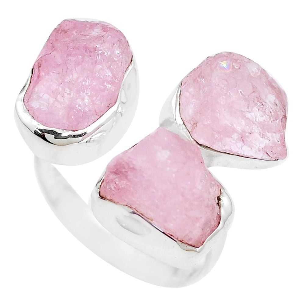 15.97cts natural pink morganite rough 925 silver adjustable ring size 8.5 m90687