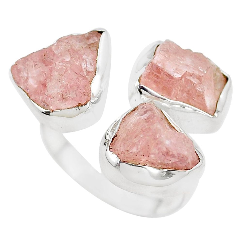 925 silver 13.77cts natural pink morganite rough fancy ring size 8 m90688