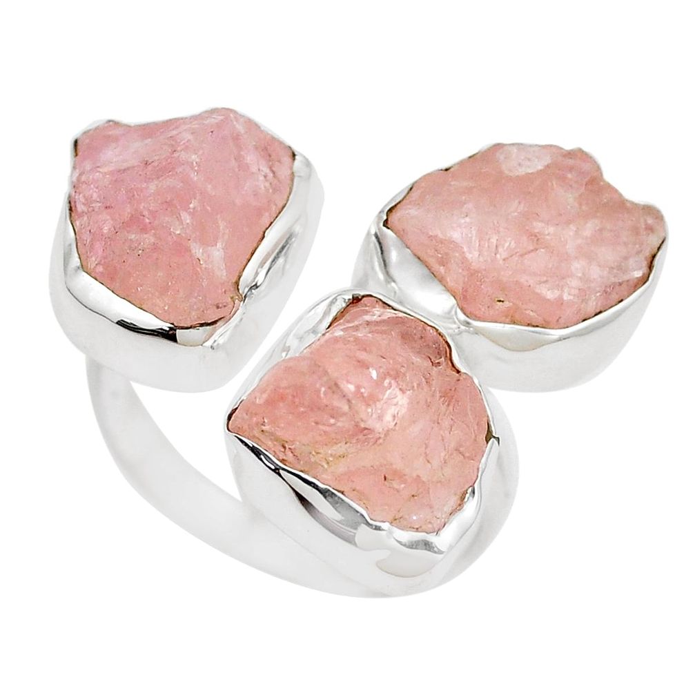 15.97cts natural pink morganite rough 925 sterling silver ring size 7 m90689