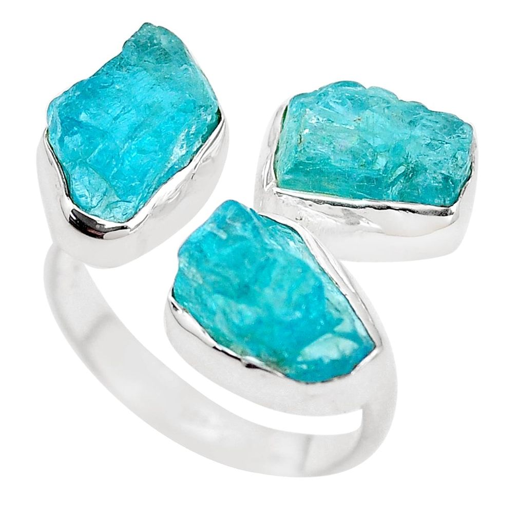 925 silver 16.92cts natural blue apatite rough adjustable ring size 9.5 m90691