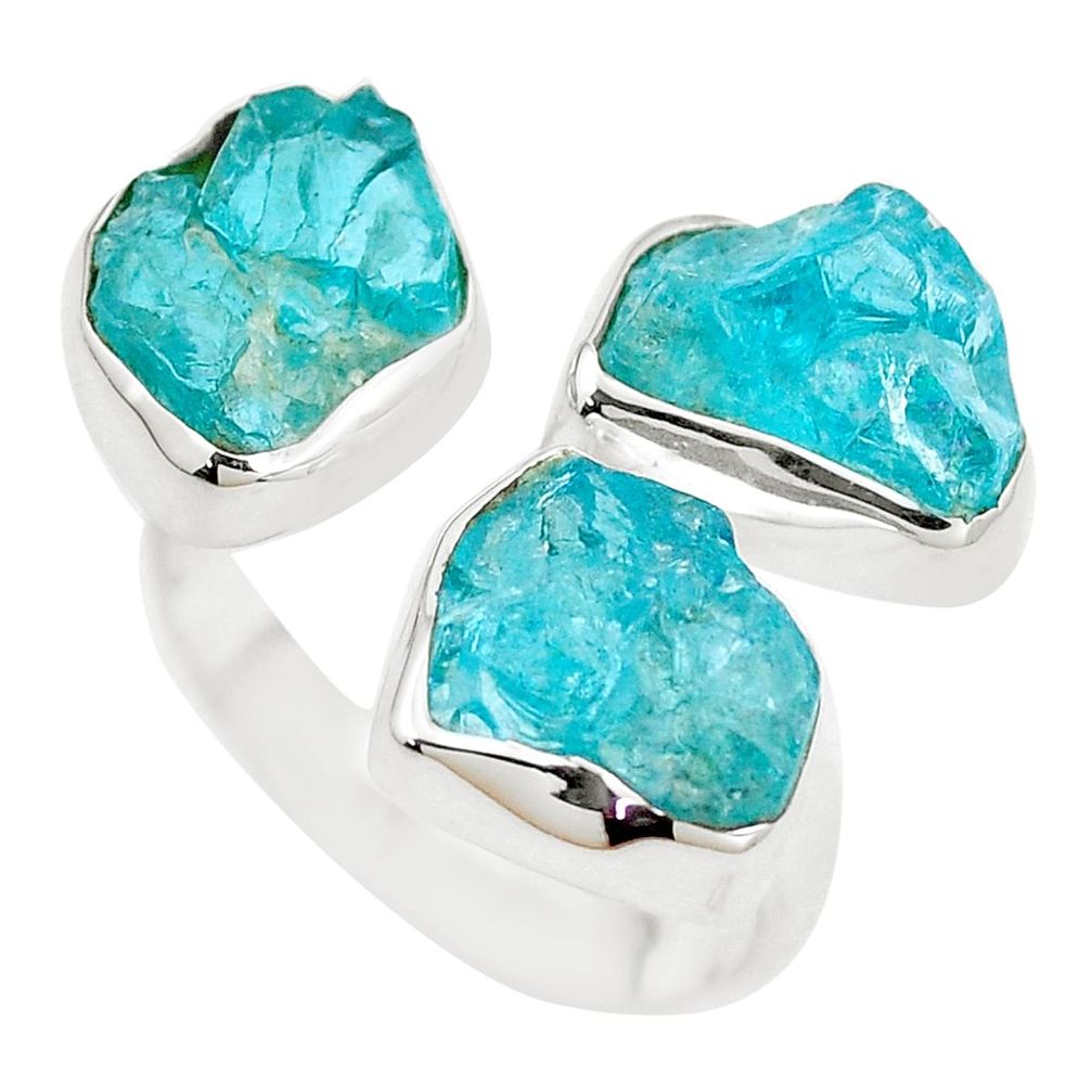 15.16cts natural blue apatite rough 925 silver adjustable ring size 7.5 m90693