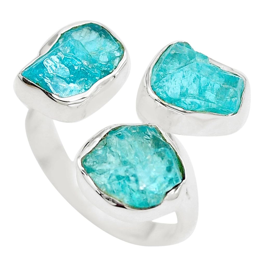 925 silver 13.71cts natural blue apatite rough adjustable ring size 8.5 m90695