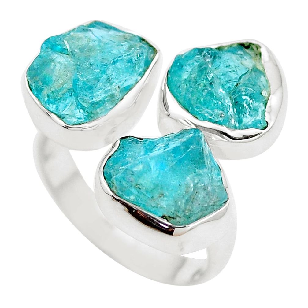 14.26cts natural blue apatite rough 925 silver adjustable ring size 6.5 m90697