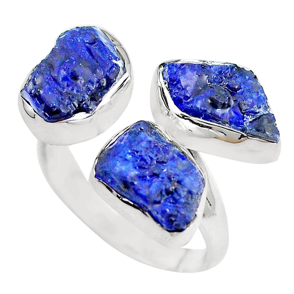 925 silver 15.47cts natural blue sapphire rough adjustable ring size 9 m90735