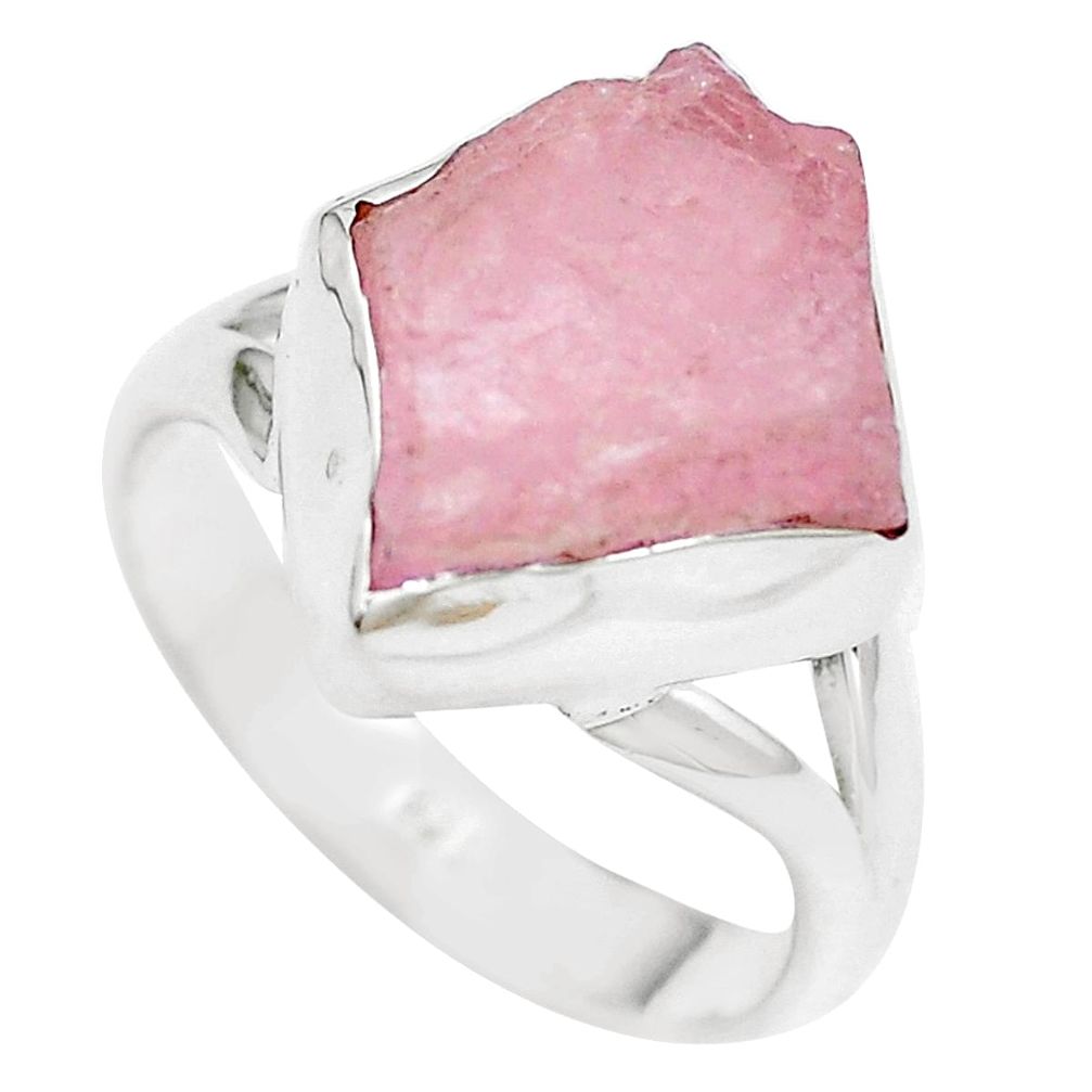 925 silver 6.48cts natural pink morganite rough solitaire ring size 6.5 m90752