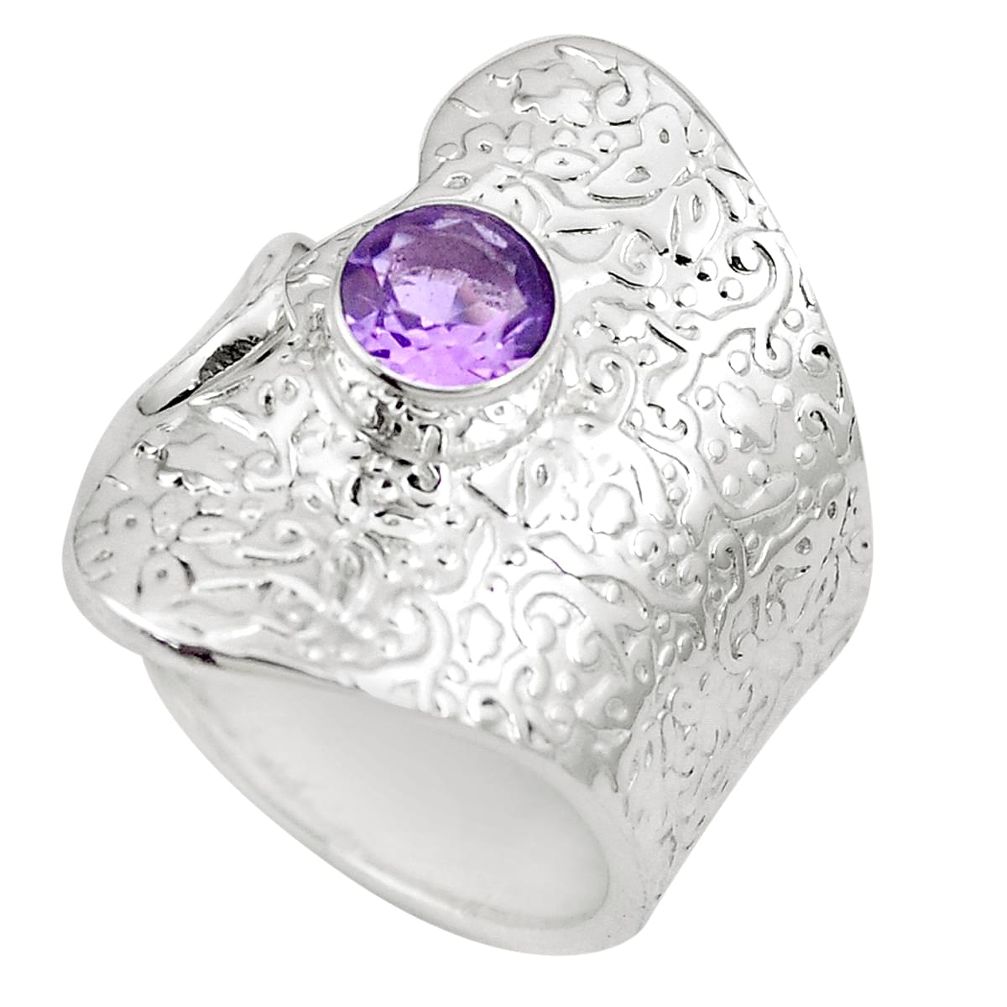 1.36cts natural amethyst 925 silver adjustable solitaire ring size 8 m90808