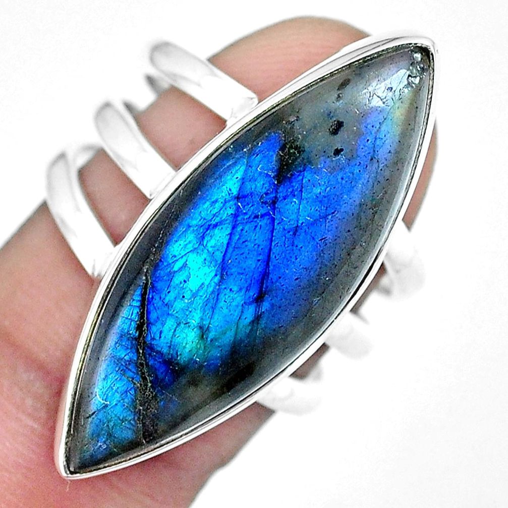 16.43cts natural blue labradorite 925 silver solitaire ring size 7.5 m90952