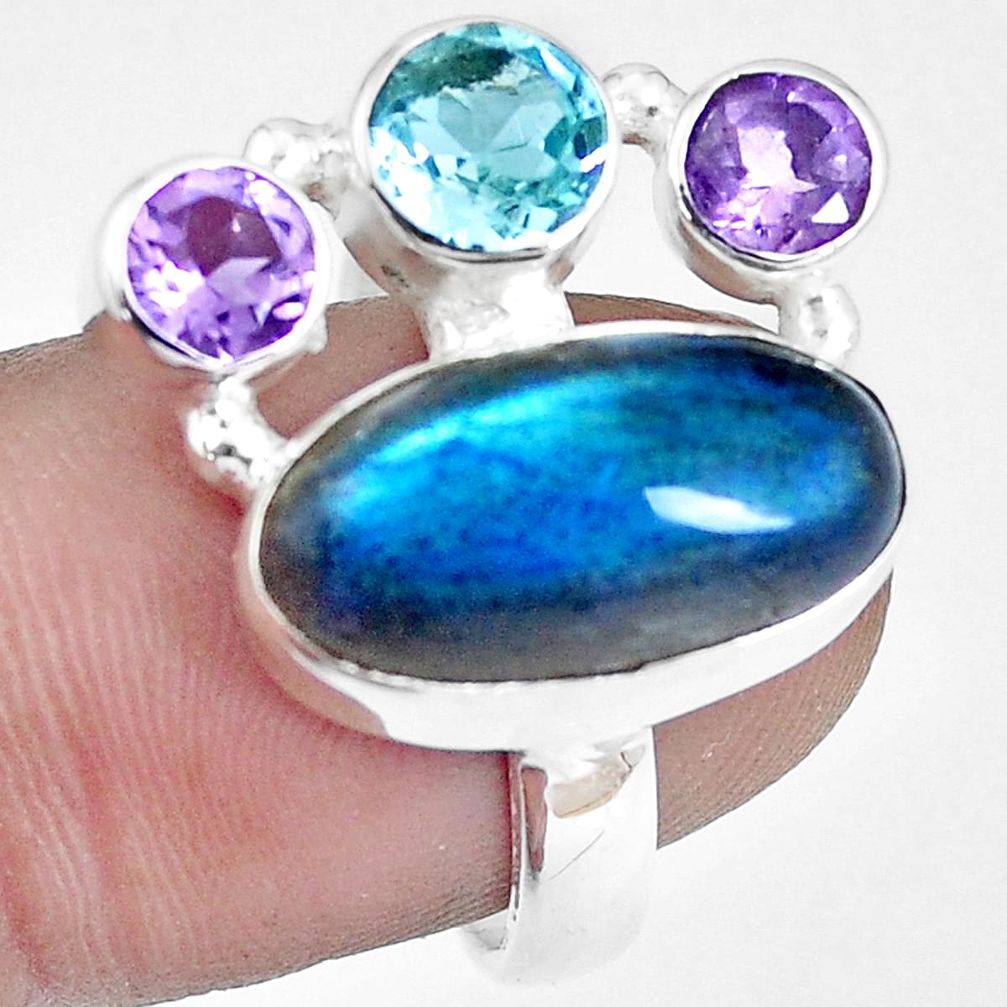 925 silver 11.68cts natural blue labradorite amethyst topaz ring size 8 m90995