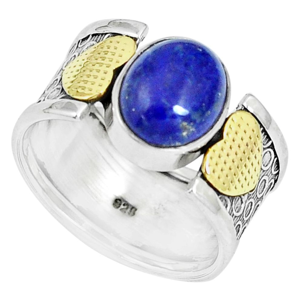 4.20cts natural lapis lazuli 925 silver two tone solitaire ring size 7.5 m91188