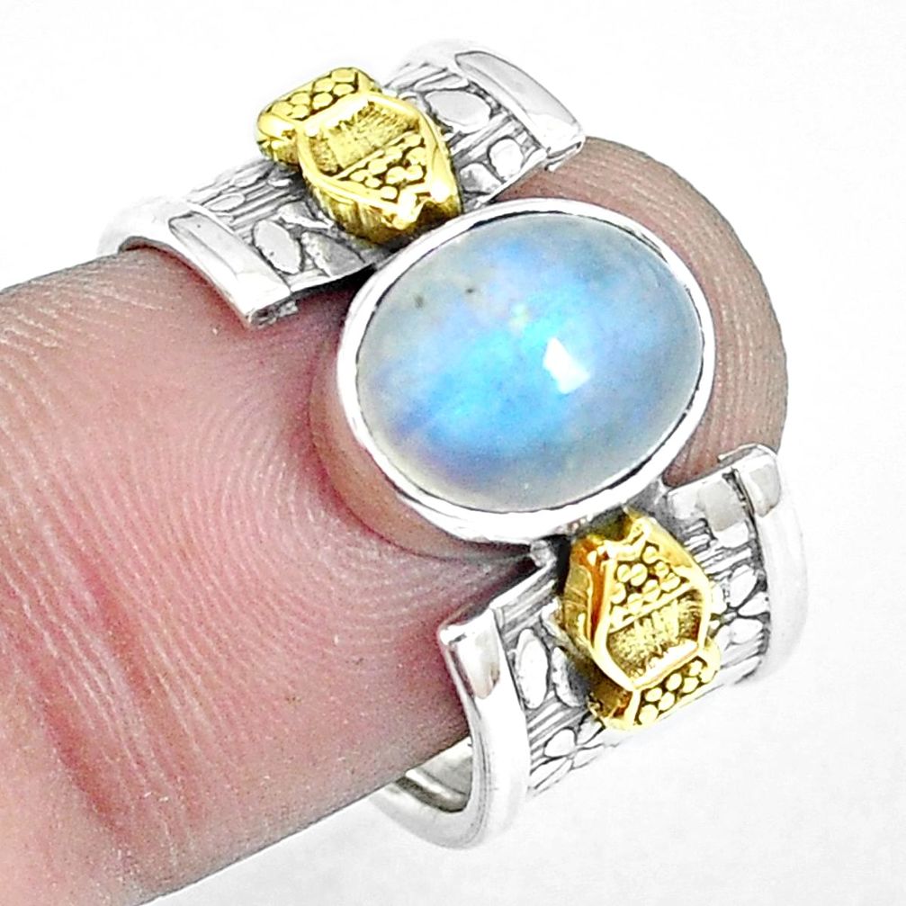 4.71cts natural moonstone 925 silver two tone solitaire ring size 7 m91198