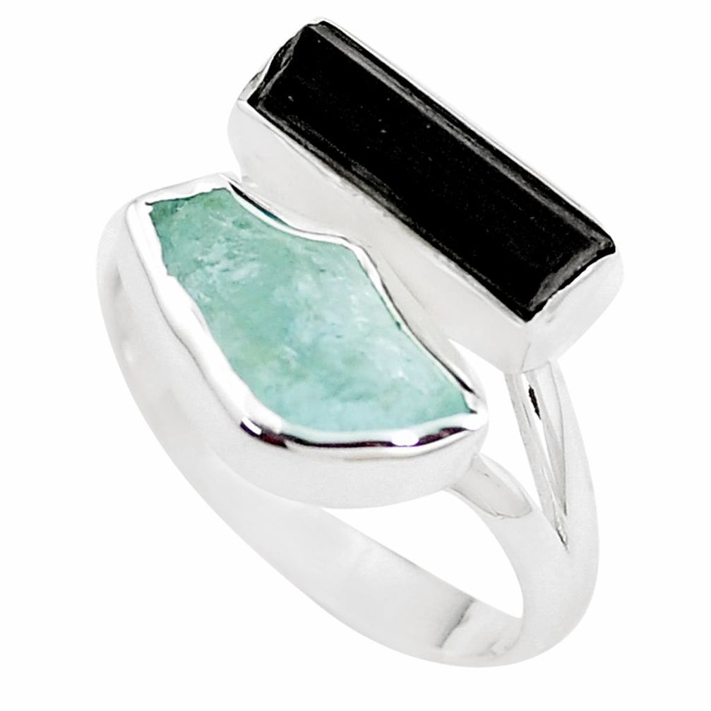 8.53cts tourmaline aquamarine rough fancy 925 silver ring size 9 m91731