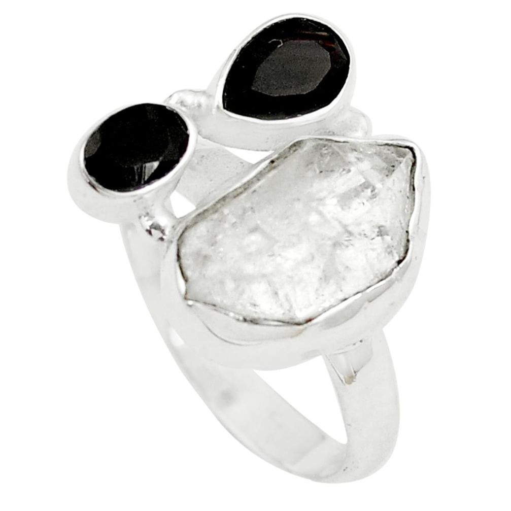 9.10cts natural white herkimer diamond onyx 925 silver ring size 8 m91741