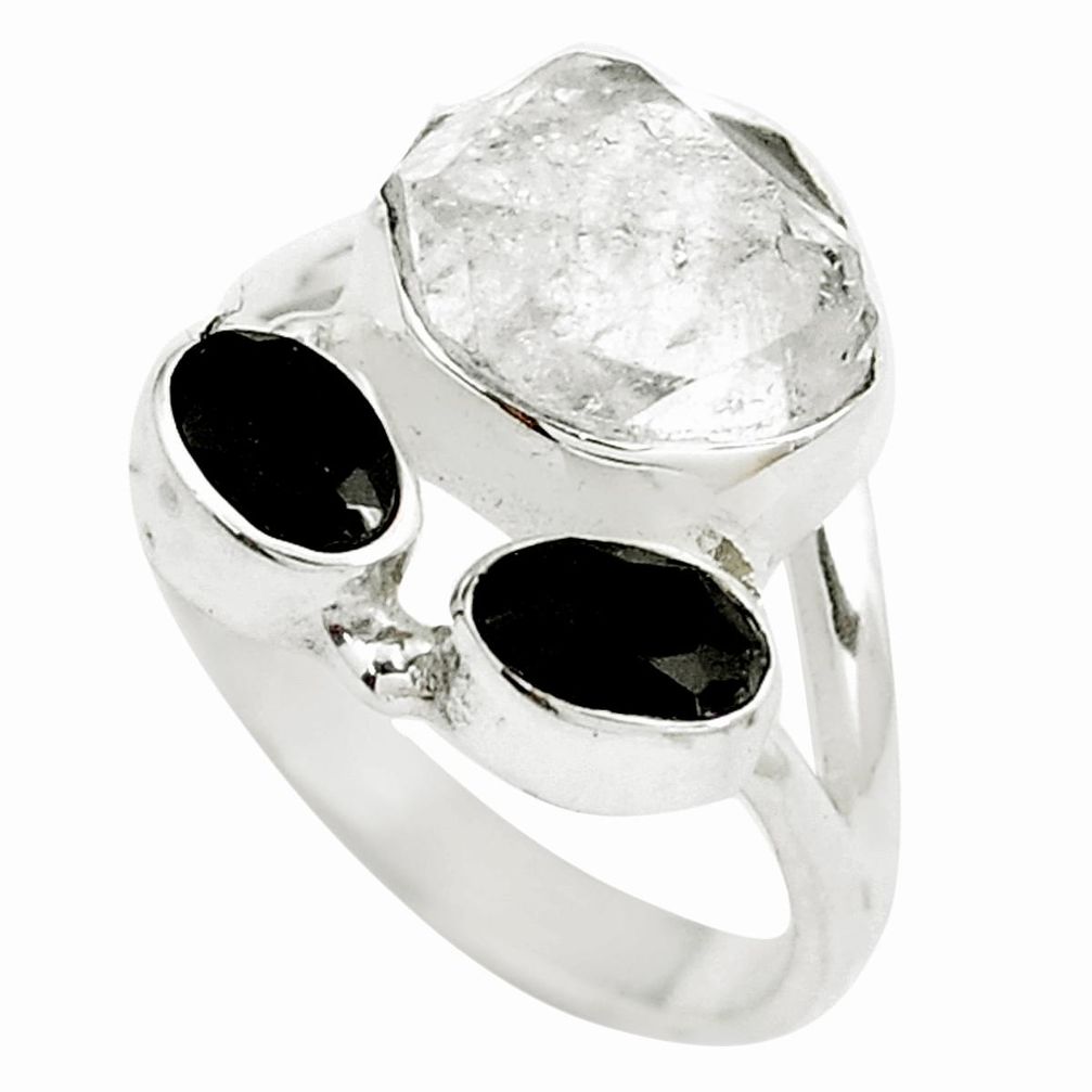 7.29cts natural white herkimer diamond onyx 925 silver ring size 6.5 m91746