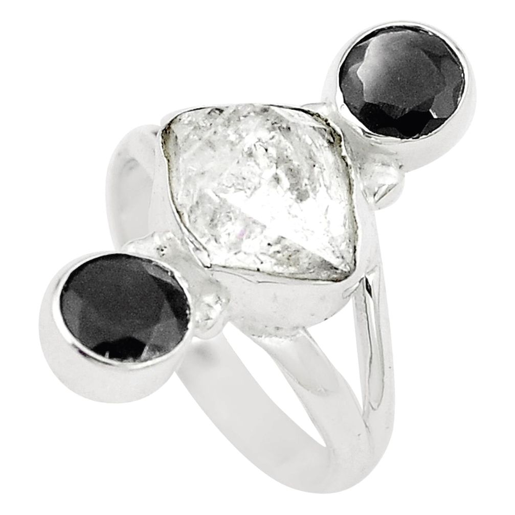 9.10cts natural white herkimer diamond onyx 925 silver ring size 8 m91759