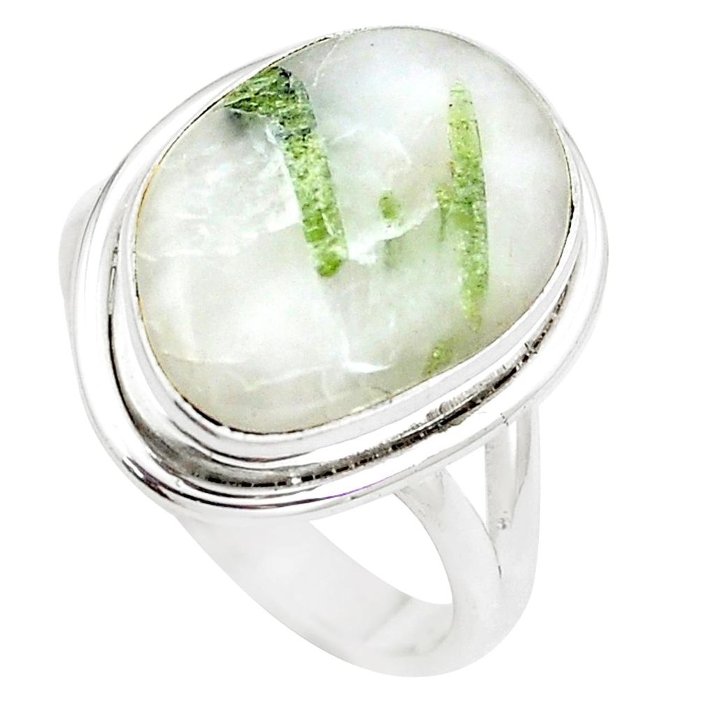 925 silver 15.76cts natural tourmaline in quartz solitaire ring size 10 m91812
